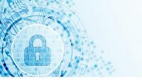 Protection concept, image of lock over floating screen characters